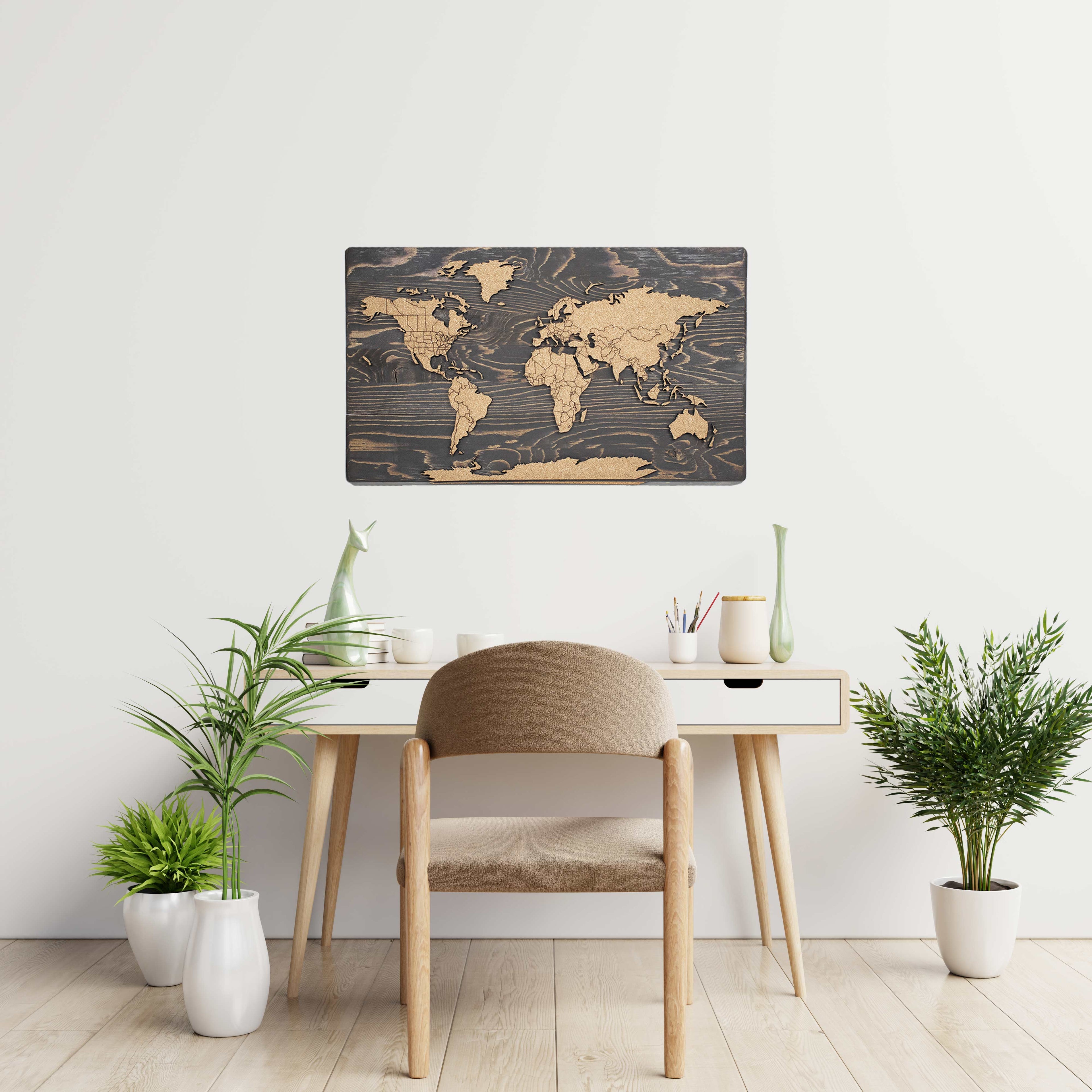 Cork &amp; Wood 3D World Pin Map | 24 x 14