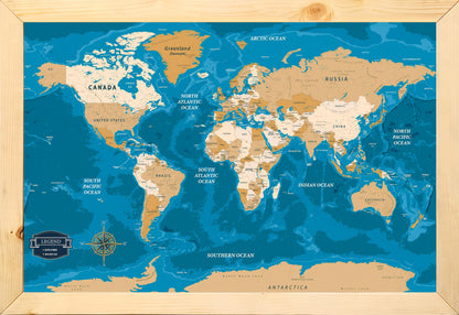Globetrotter Cork Pin Map | 18 x 12 Framed | 10, 20, Single Units