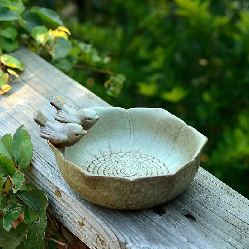 Ceramic Bird Bath & Feeder