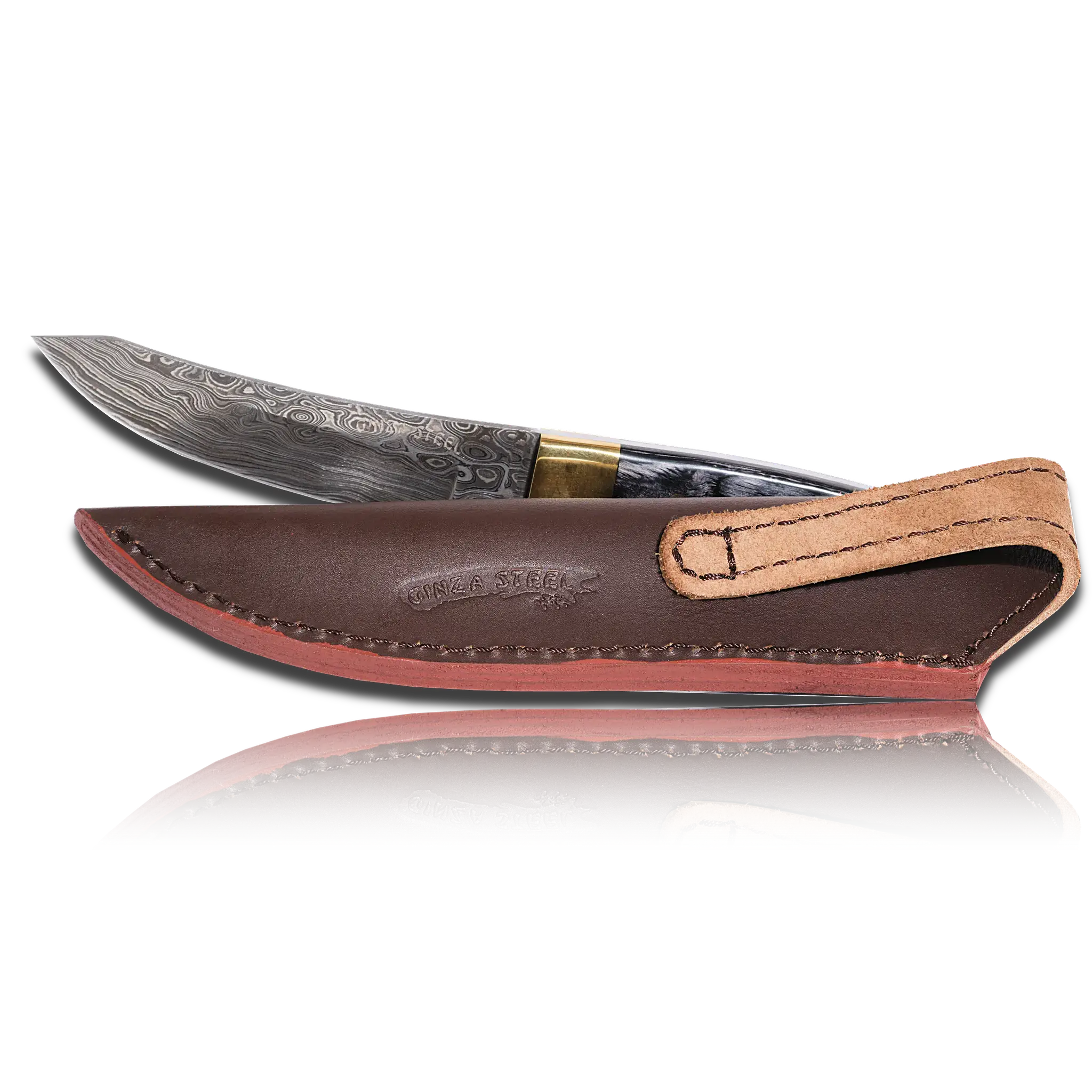 Hatif Hunter Special - Damascus Steel Skinner Knife 5 inch with Leather Sheath