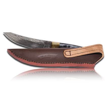 Hatif Hunter Special - Damascus Steel Skinner Knife 5 inch with Leather Sheath