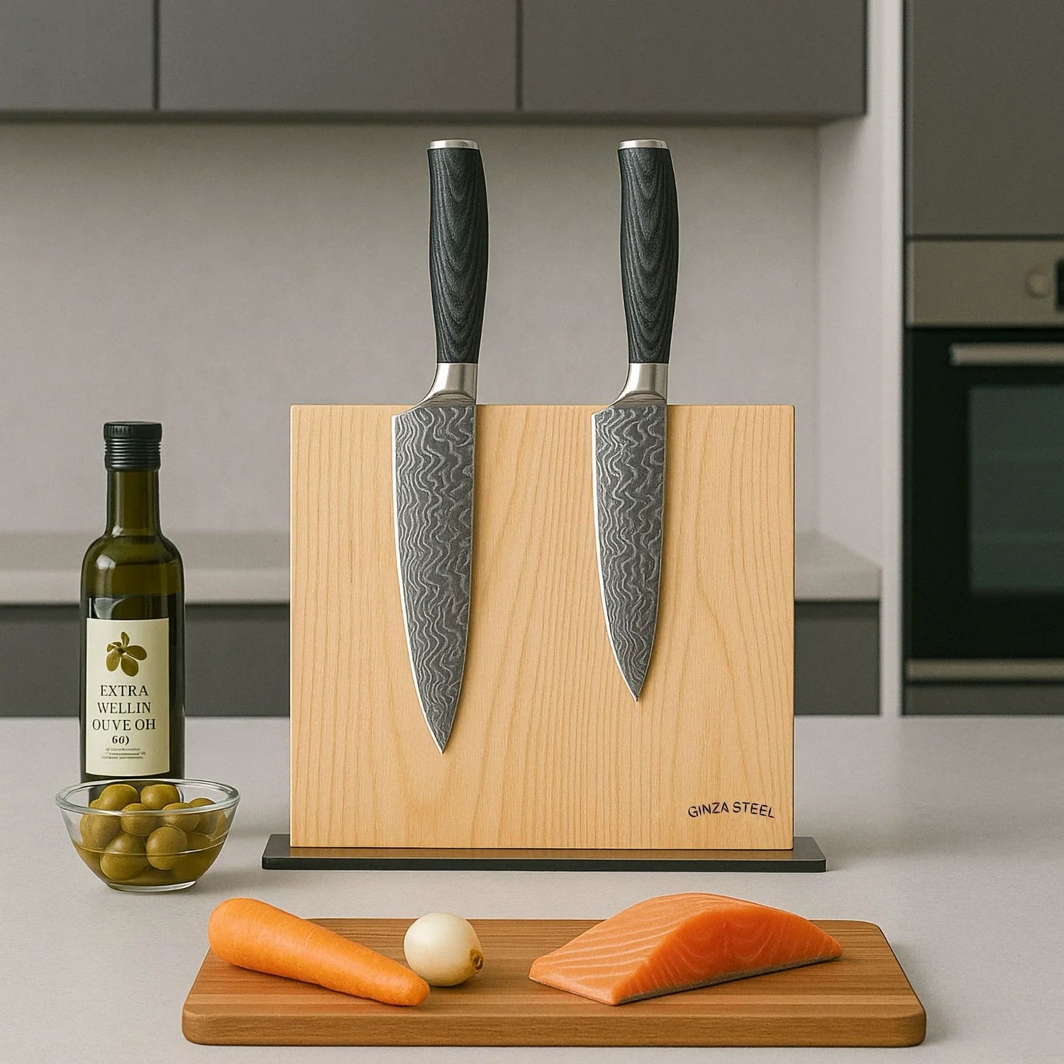 Ginza Steel Magnetic Wood Knife Block | Stylish &amp; Functional