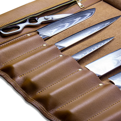 Ginza Steel Vagabond Knife Roll – Full Grain Leather Chef’s Bag