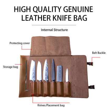 Ginza Steel Vagabond Knife Roll – Full Grain Leather Chef’s Bag