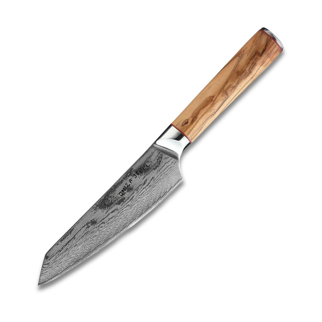 Ginza Steel MIA 17 Chef Knife 6.5” – Damascus AUS10 Steel, 67-Layer, Olive Wood Handle