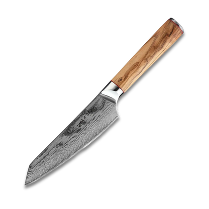 Ginza Steel MIA 17 Chef Knife 6.5” – Damascus AUS10 Steel, 67-Layer, Olive Wood Handle