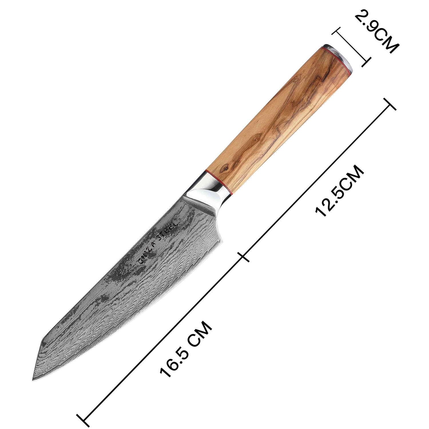 Ginza Steel MIA 17 Chef Knife 6.5” – Damascus AUS10 Steel, 67-Layer, Olive Wood Handle