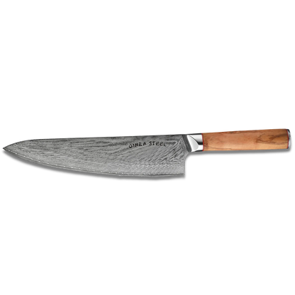 Ginza Steel MIA 24 Chef Knife 9” – Damascus AUS10, 67-Layer, Olive Wood Handle