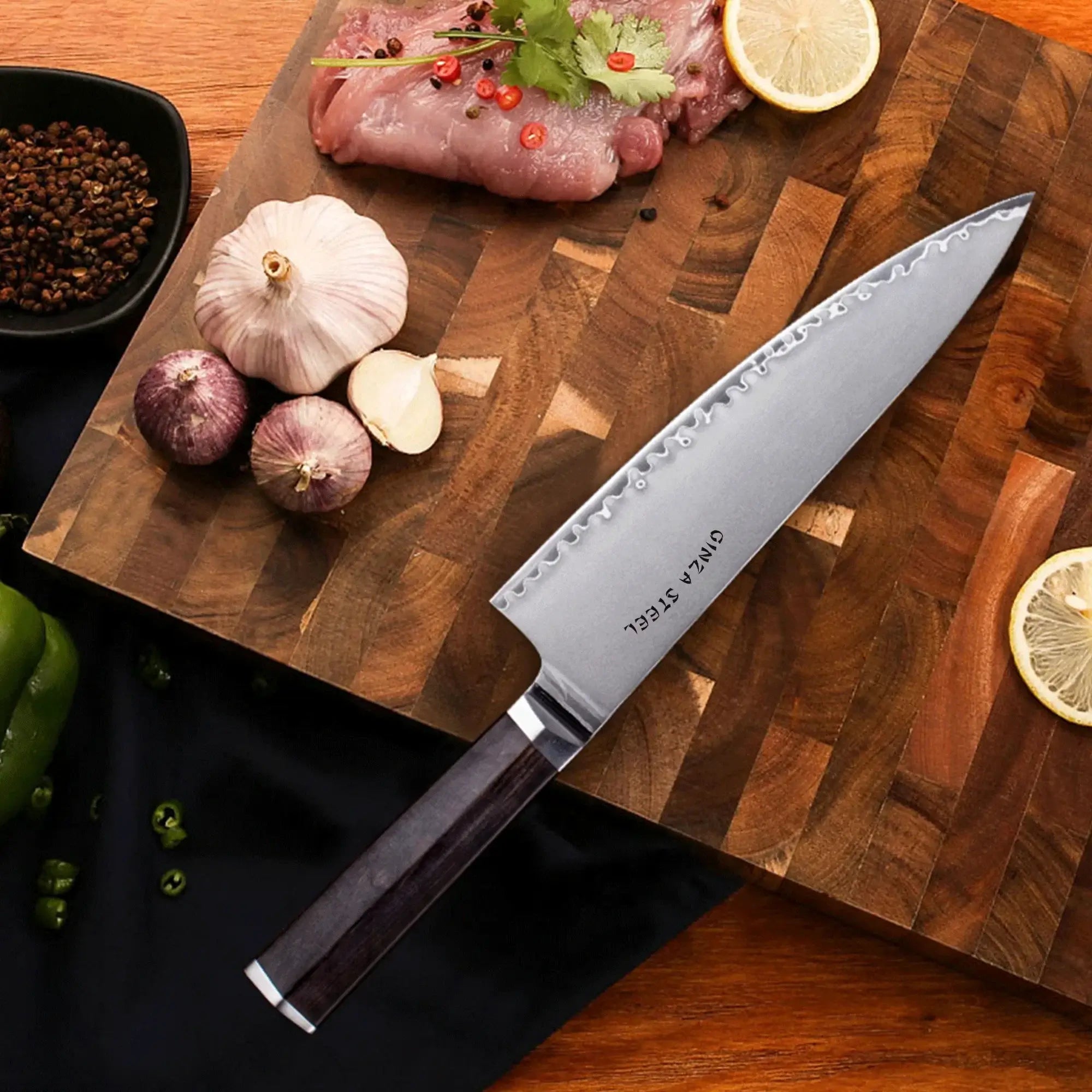 PORTIA 20 | Chef Knife 8&quot; Damascus VG10 Steel / Ebony Wood handle