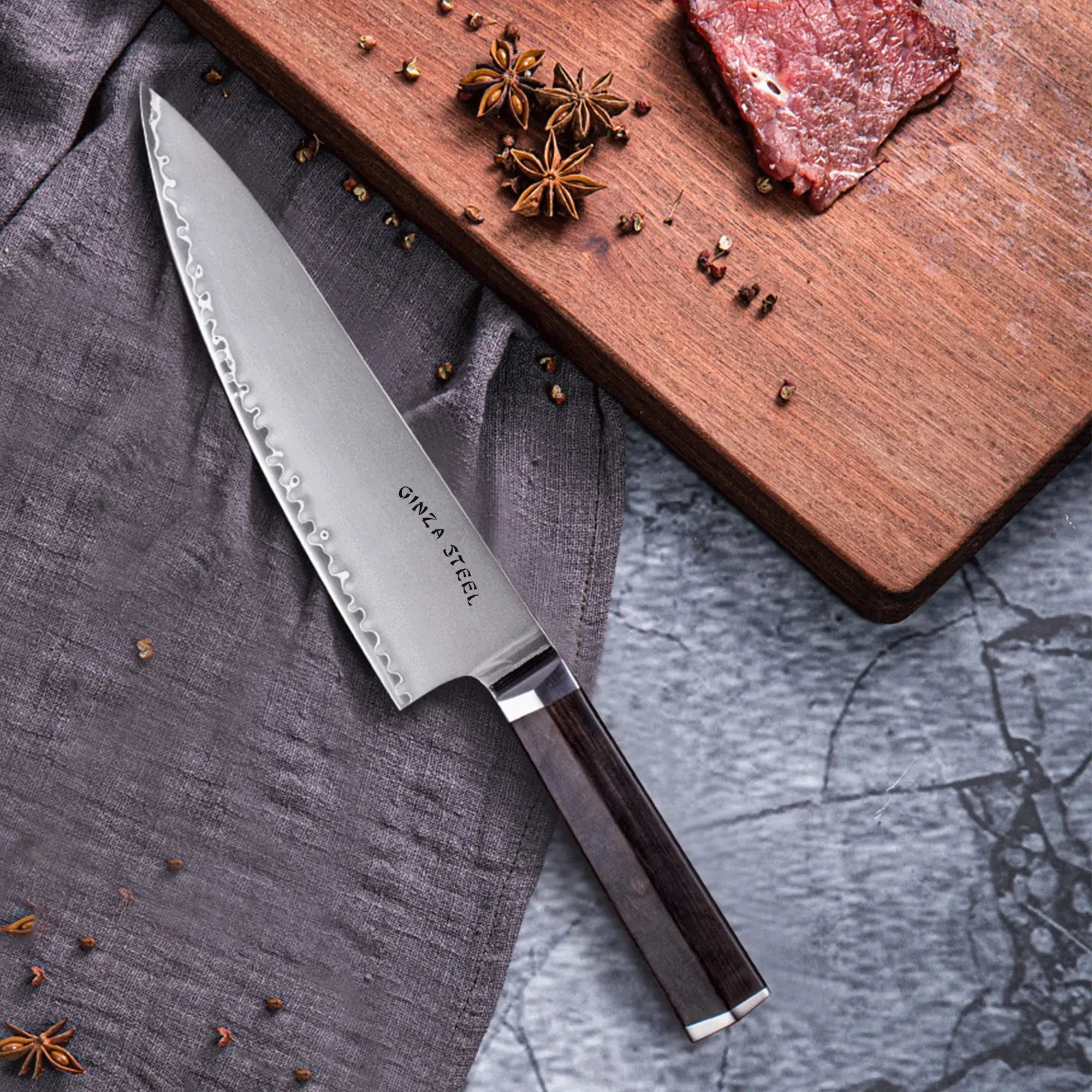 PORTIA 20 | Chef Knife 8&quot; Damascus VG10 Steel / Ebony Wood handle