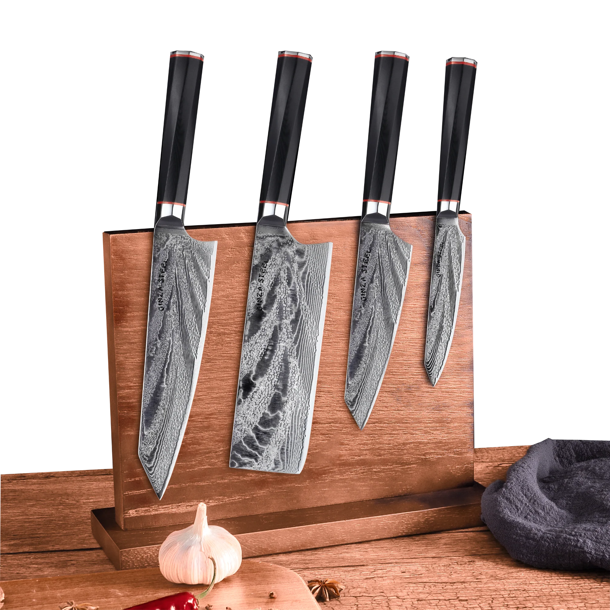 KATANA FIVE | Essential 5 pcs Knife set | 4 Knives with Magnetic Wood Block