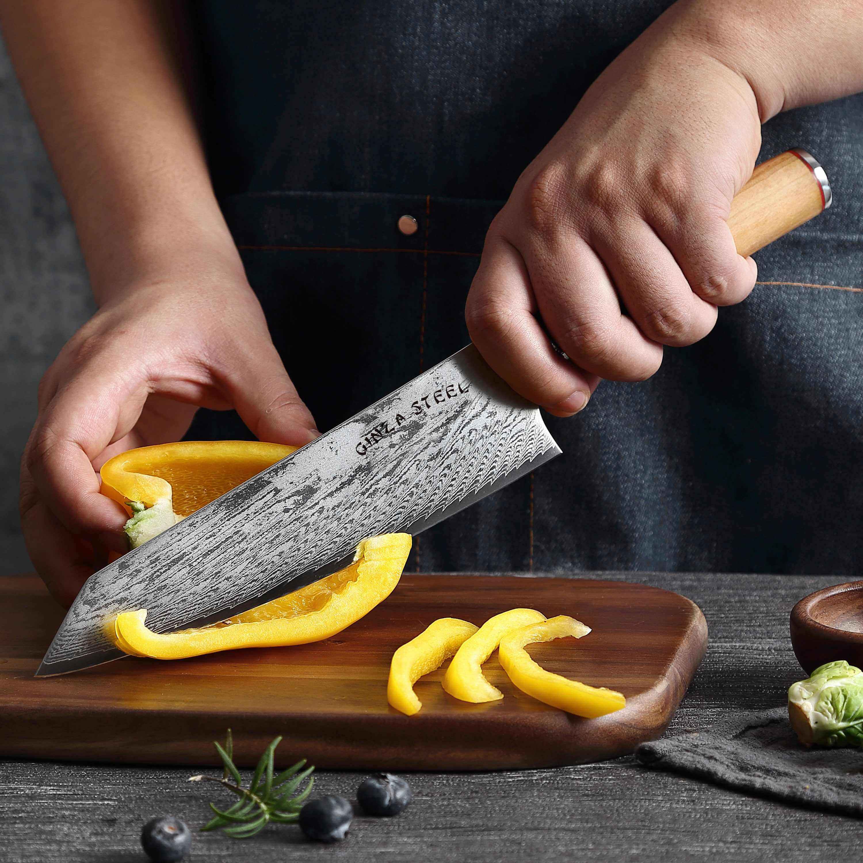 Ginza Steel KC Series MIA FIVE – 5-Piece Essential Knife Set with Magnetic Wood Block