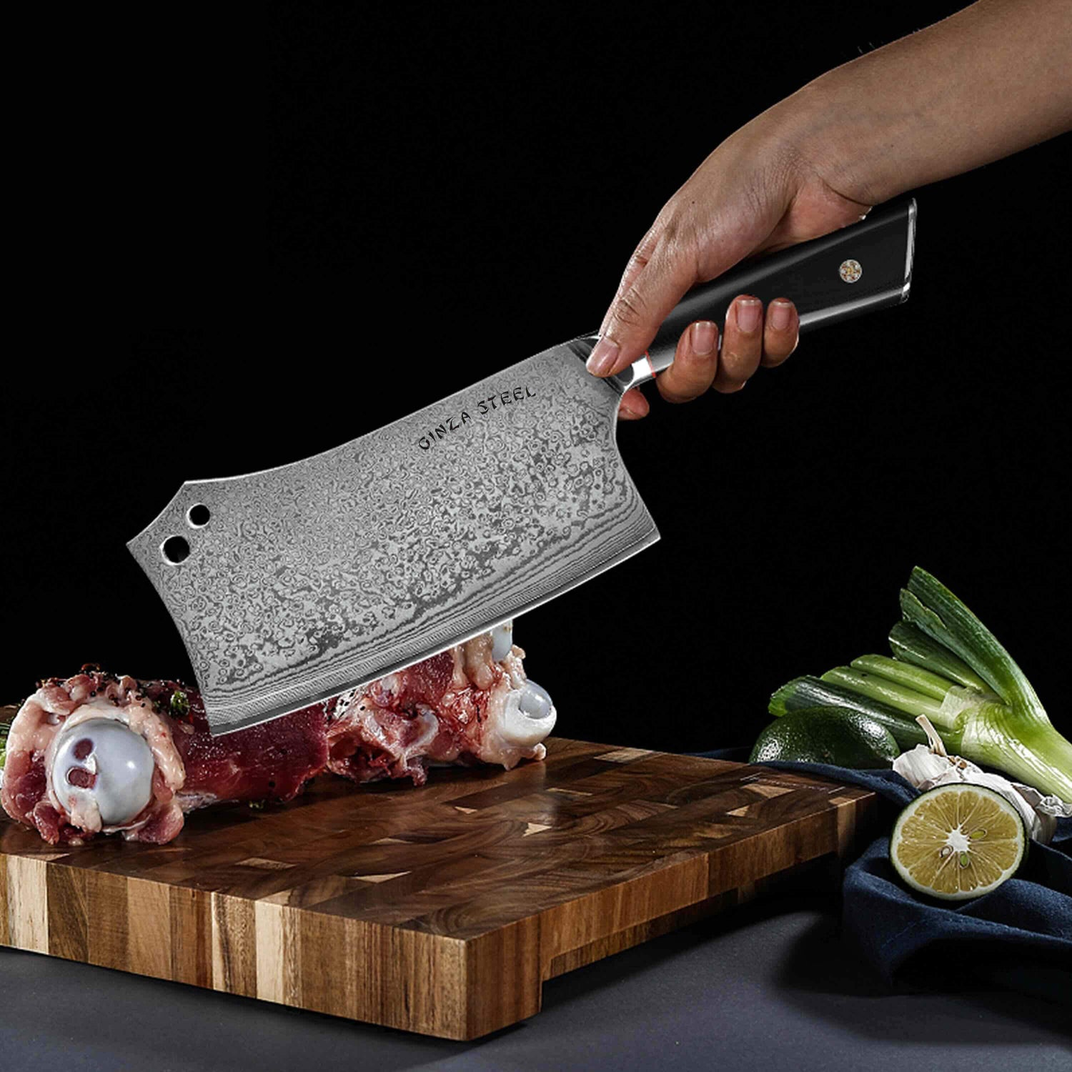 HAGAKURE Y | Chopping Knife 7&quot; Damascus AUS 10 Steel
