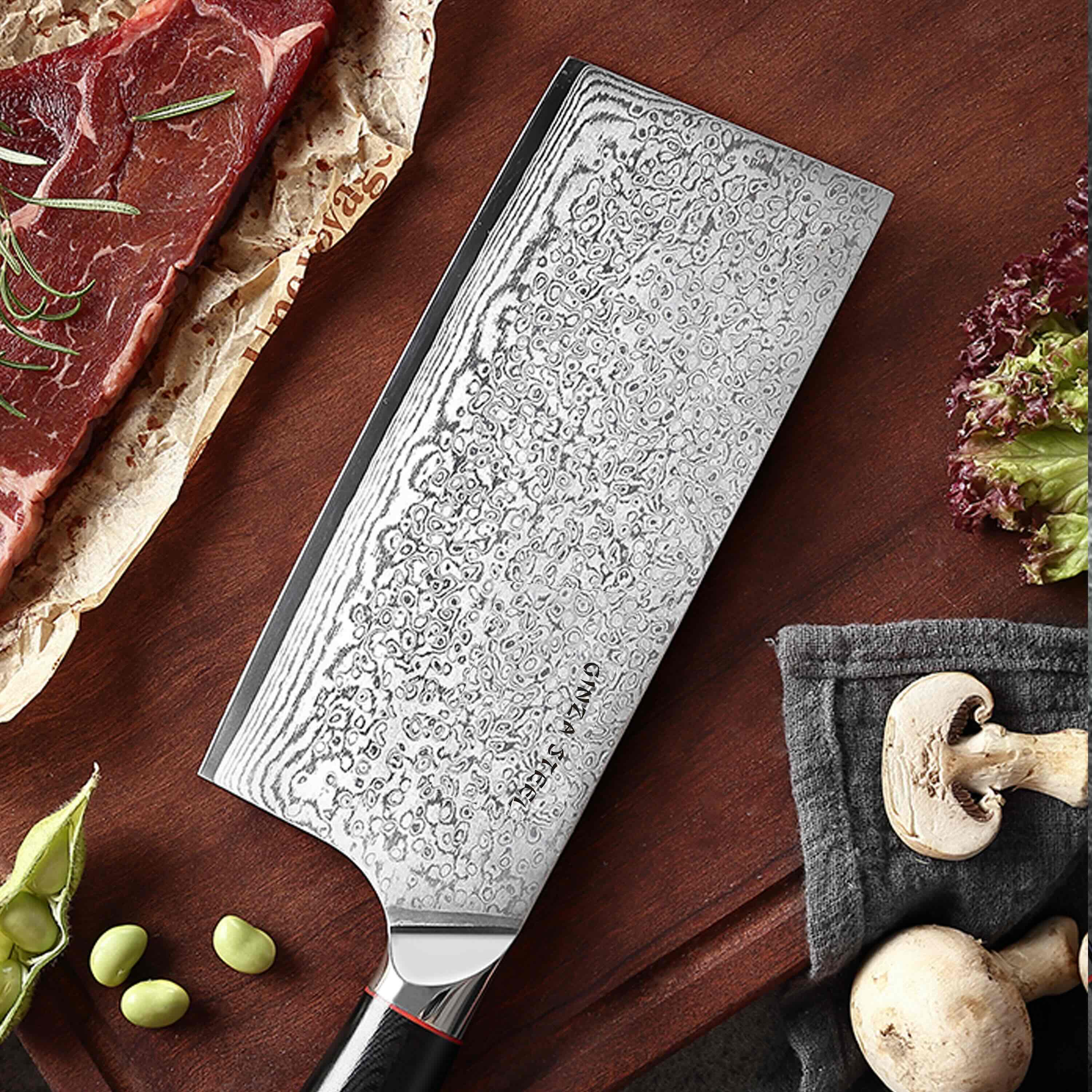 HAGAKURE X | Cleaver Knife 7&quot; Damascus AUS 10 Steel