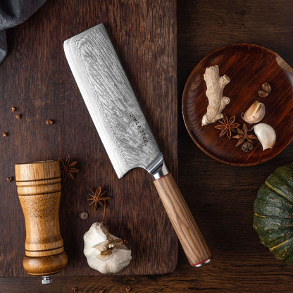 MIA X | Cleaver Knife 7&quot; Damascus AUS10 Steel 67 Layer / Olive Wood handle
