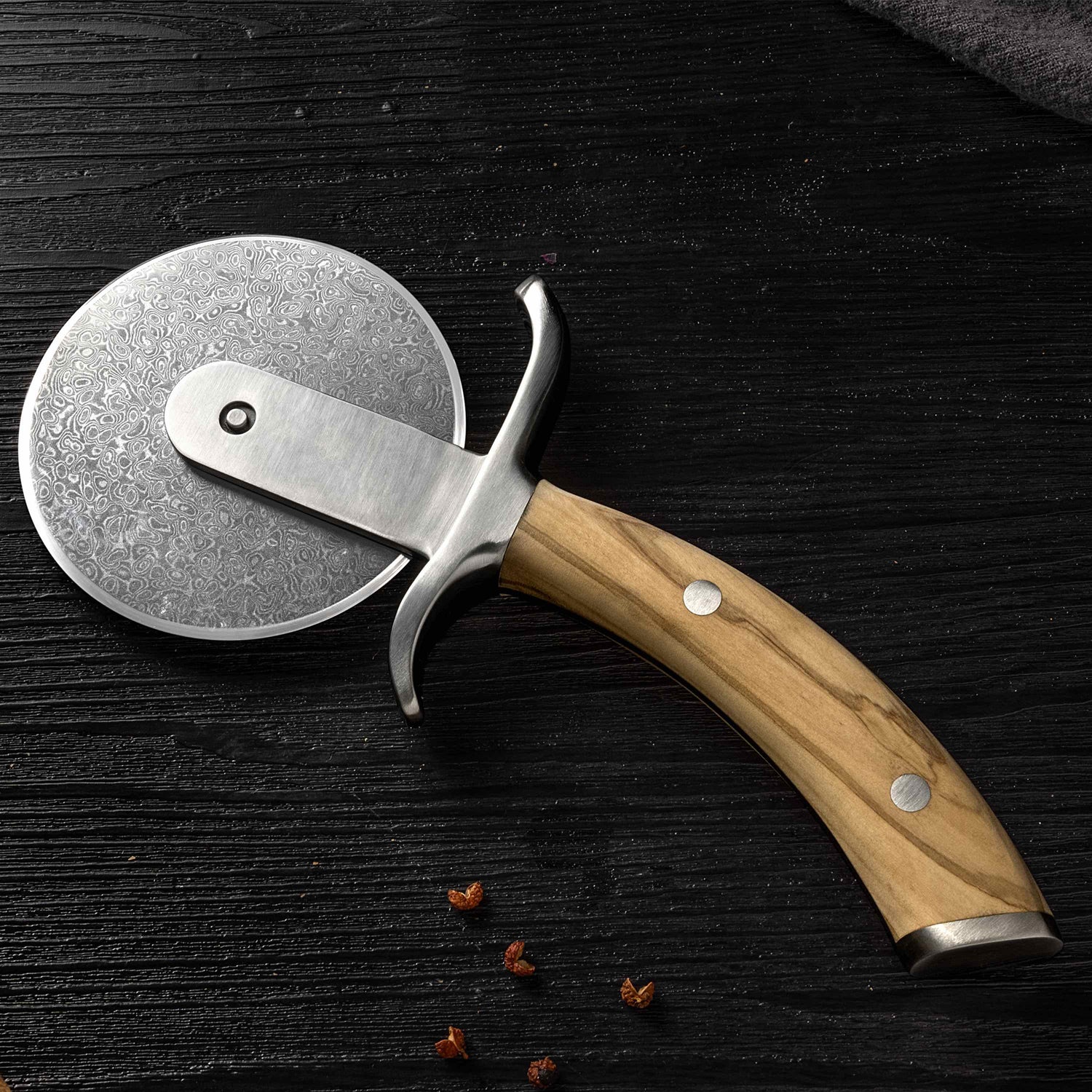 Ginza Steel MIA Pizza Slicer – Stainless Blade with Olive Wood Handle