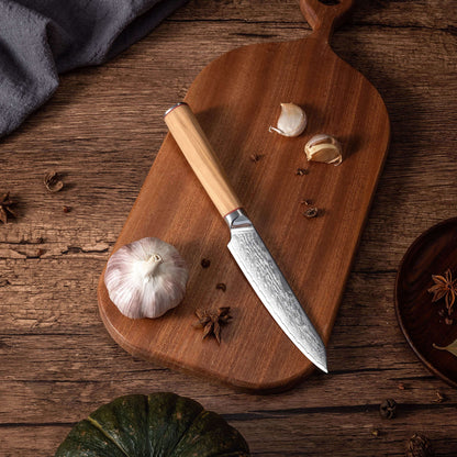 Ginza Steel MIA 12 Utility Knife 5” – Damascus AUS10, 67-Layer, Olive Wood Handle