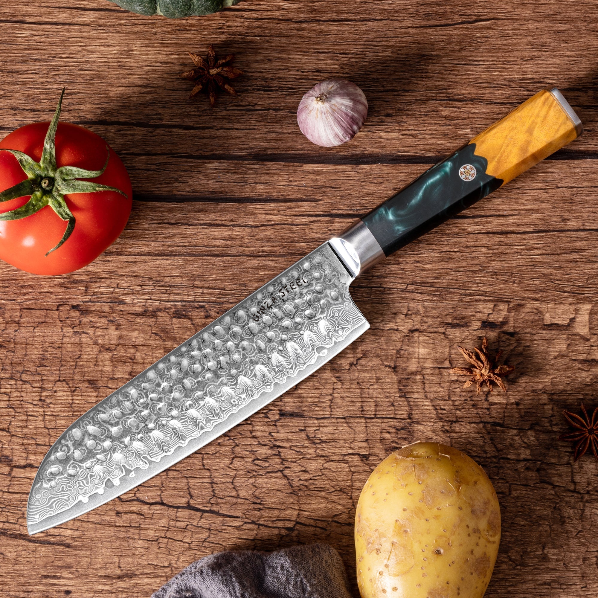 Kaze Katana 7″ Santoku Knife | Damascus Steel by Ginza Steel