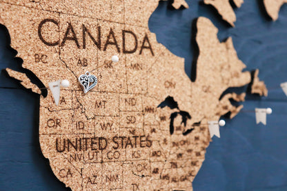 Cork &amp; Wood 3D World Pin Map | 36 x 20 | Labelled