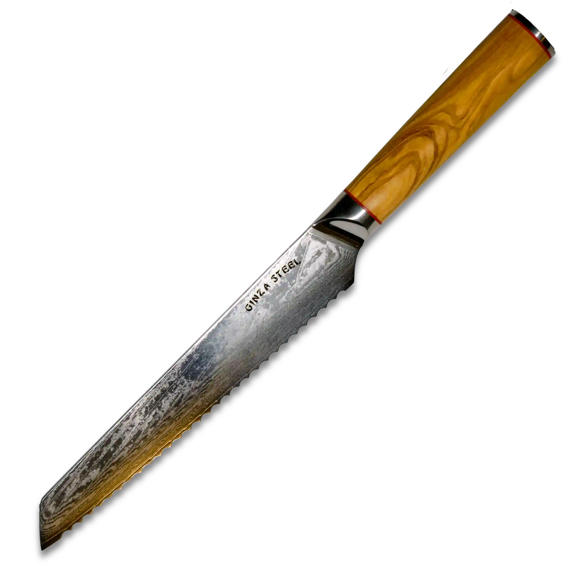 MIA Z | BREAD KNIFE 8&quot; Damascus AUS10 Steel 67 Layer / Olive Wood handle