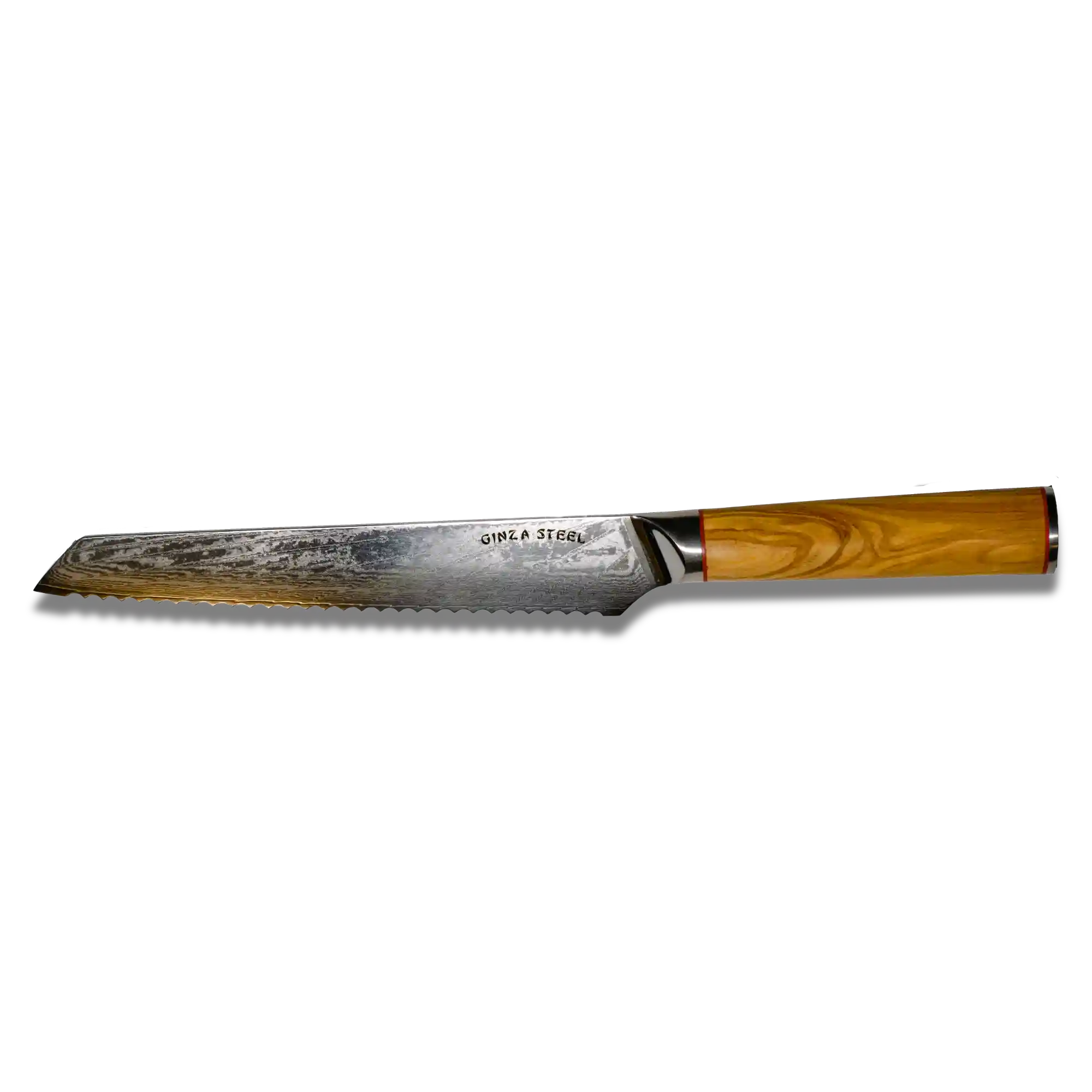 MIA Z | BREAD KNIFE 8&quot; Damascus AUS10 Steel 67 Layer / Olive Wood handle