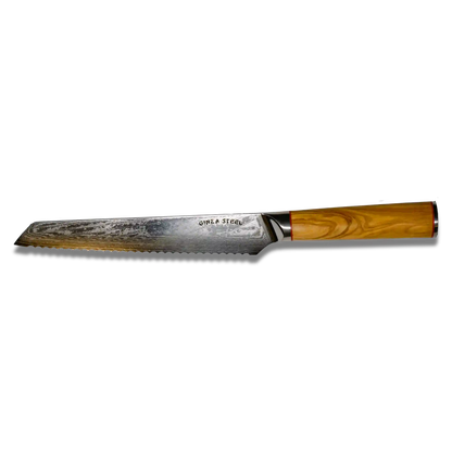 MIA Z | BREAD KNIFE 8&quot; Damascus AUS10 Steel 67 Layer / Olive Wood handle