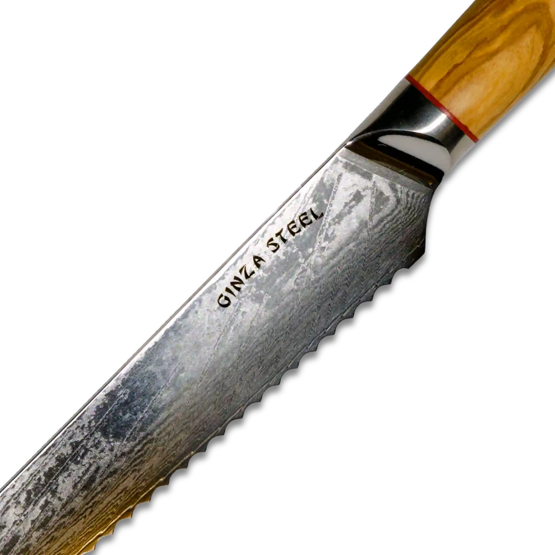 MIA Z | BREAD KNIFE 8&quot; Damascus AUS10 Steel 67 Layer / Olive Wood handle