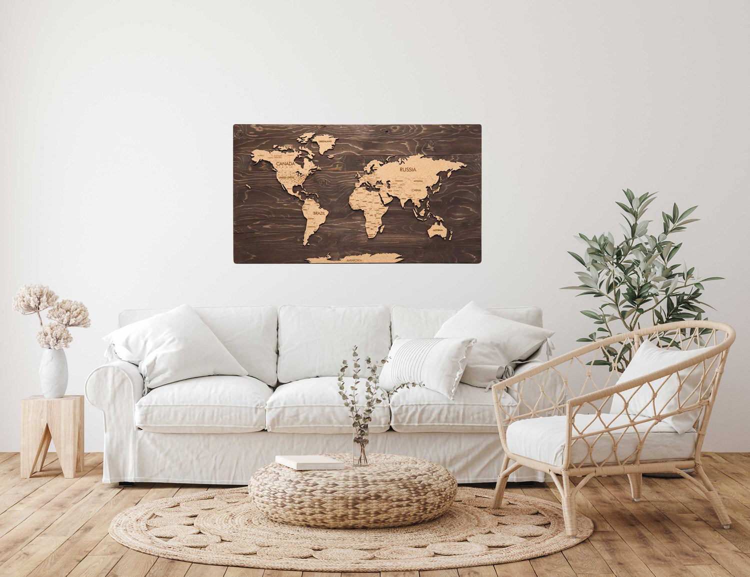 Cork &amp; Wood 3D World Pin Map | 36 x 20 | Labelled