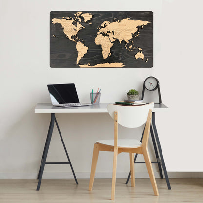 Cork &amp; Wood 3D World Pin Map | 36 x 20 | Labelled
