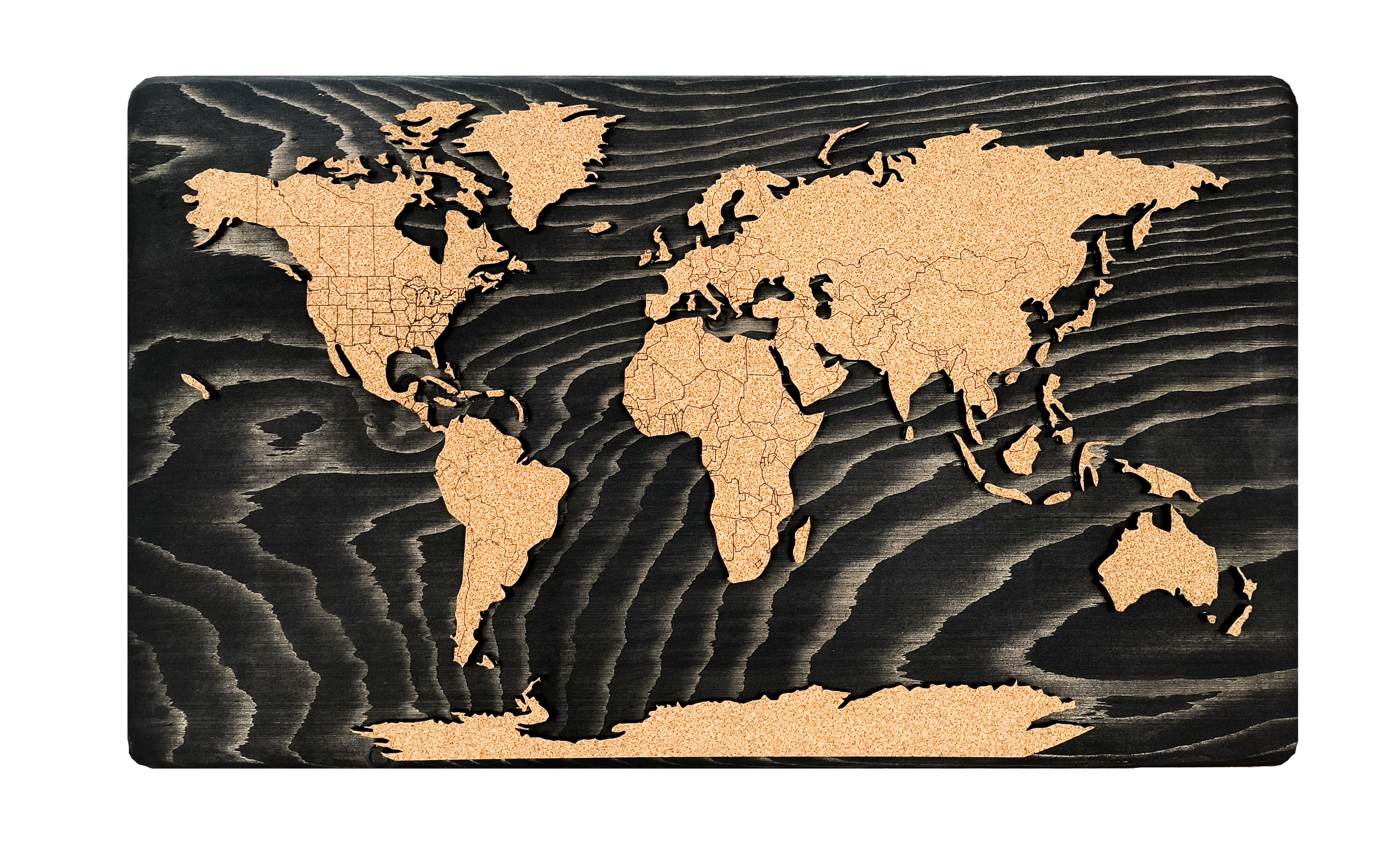 Cork &amp; Wood 3D World Pin Map | 24 x 14