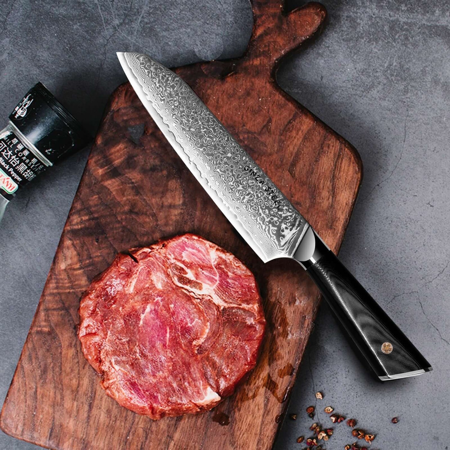 Hagakure 20 - Japanese Santoku Knife 8&quot; - VG10 Damascus Steel