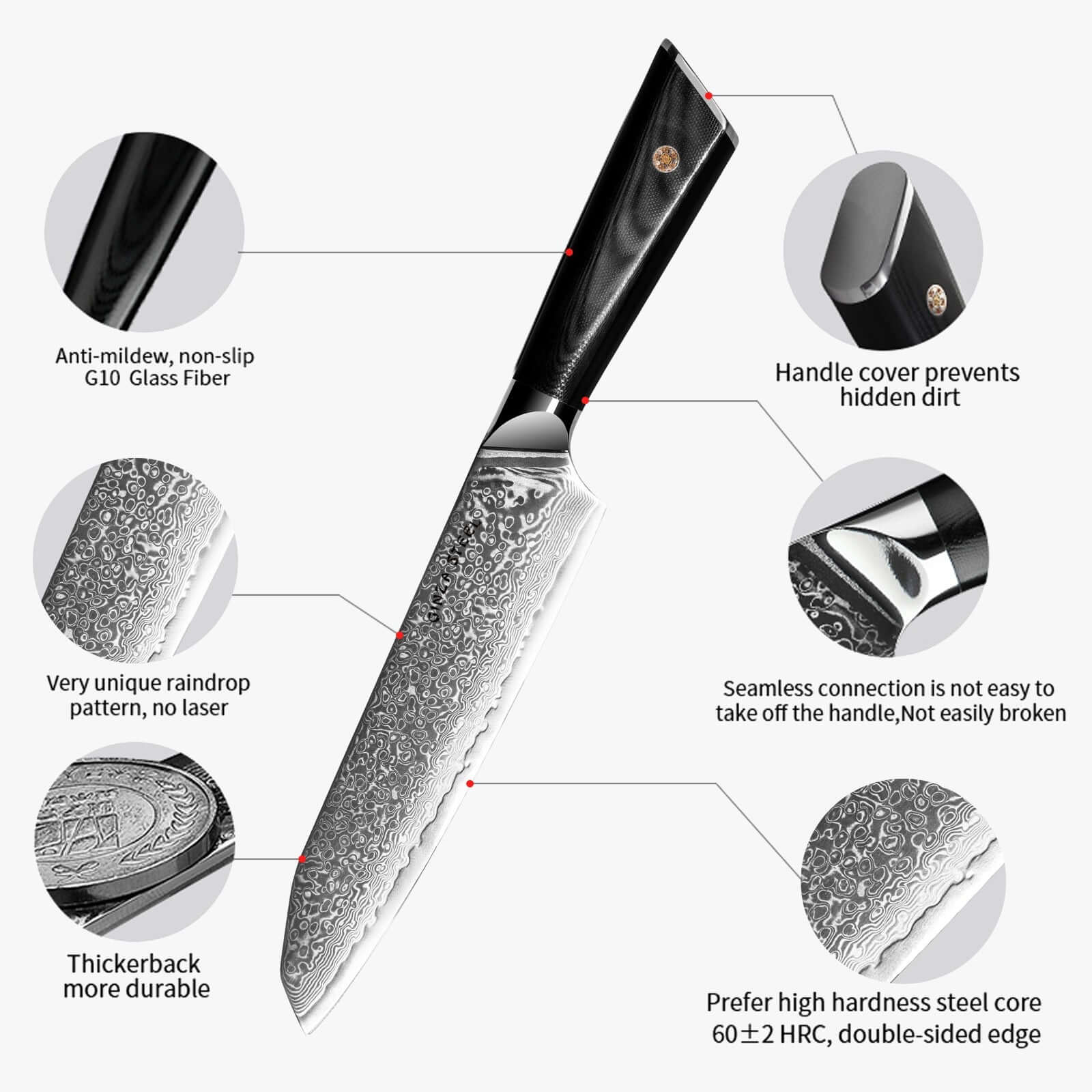 Hagakure 20 - Japanese Santoku Knife 8&quot; - VG10 Damascus Steel