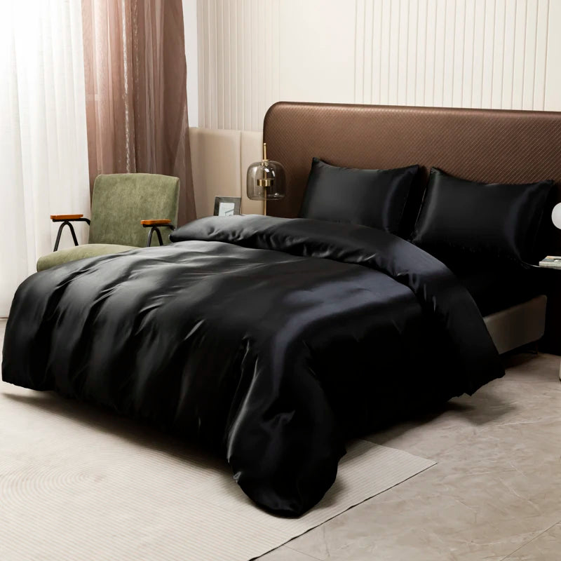 Black Satin Ice Silk Bedding Set
