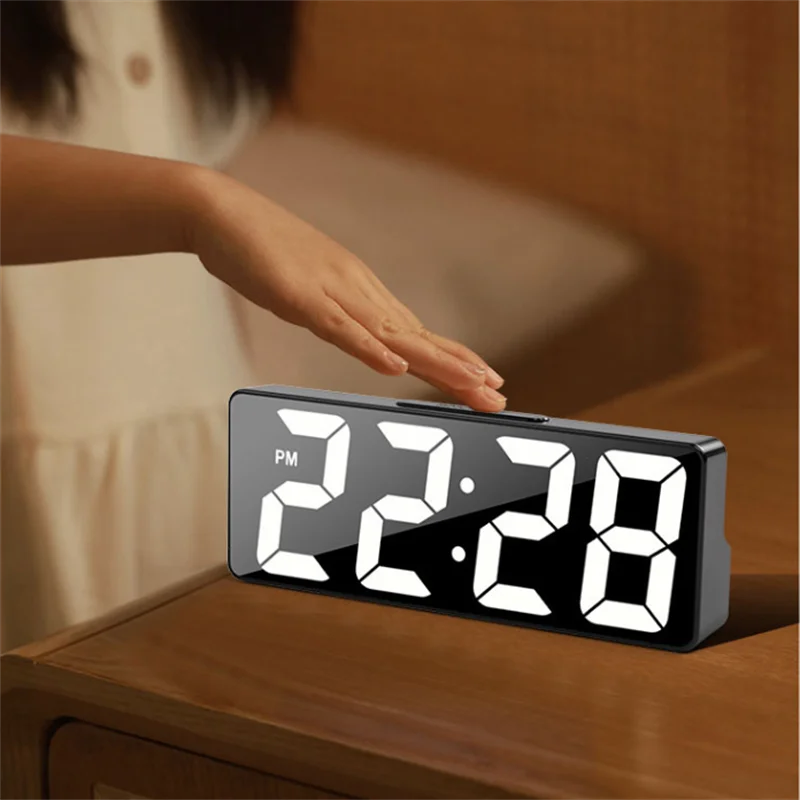 LED Digital Alarm Clock – Mirror Display + Temp Sensor