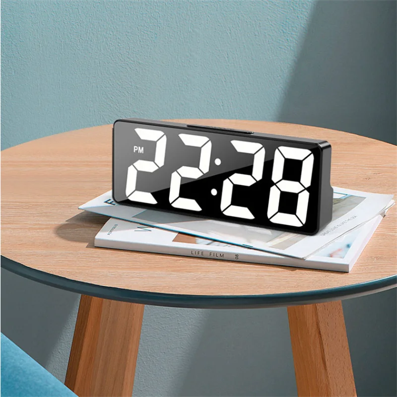 LED Digital Alarm Clock – Mirror Display + Temp Sensor