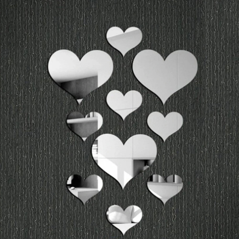 3D Mirror Love Heart Wall Stickers