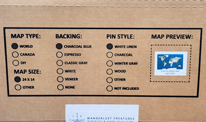 Cork &amp; Wood 3D World Pin Map | 44 x 24 | Labelled