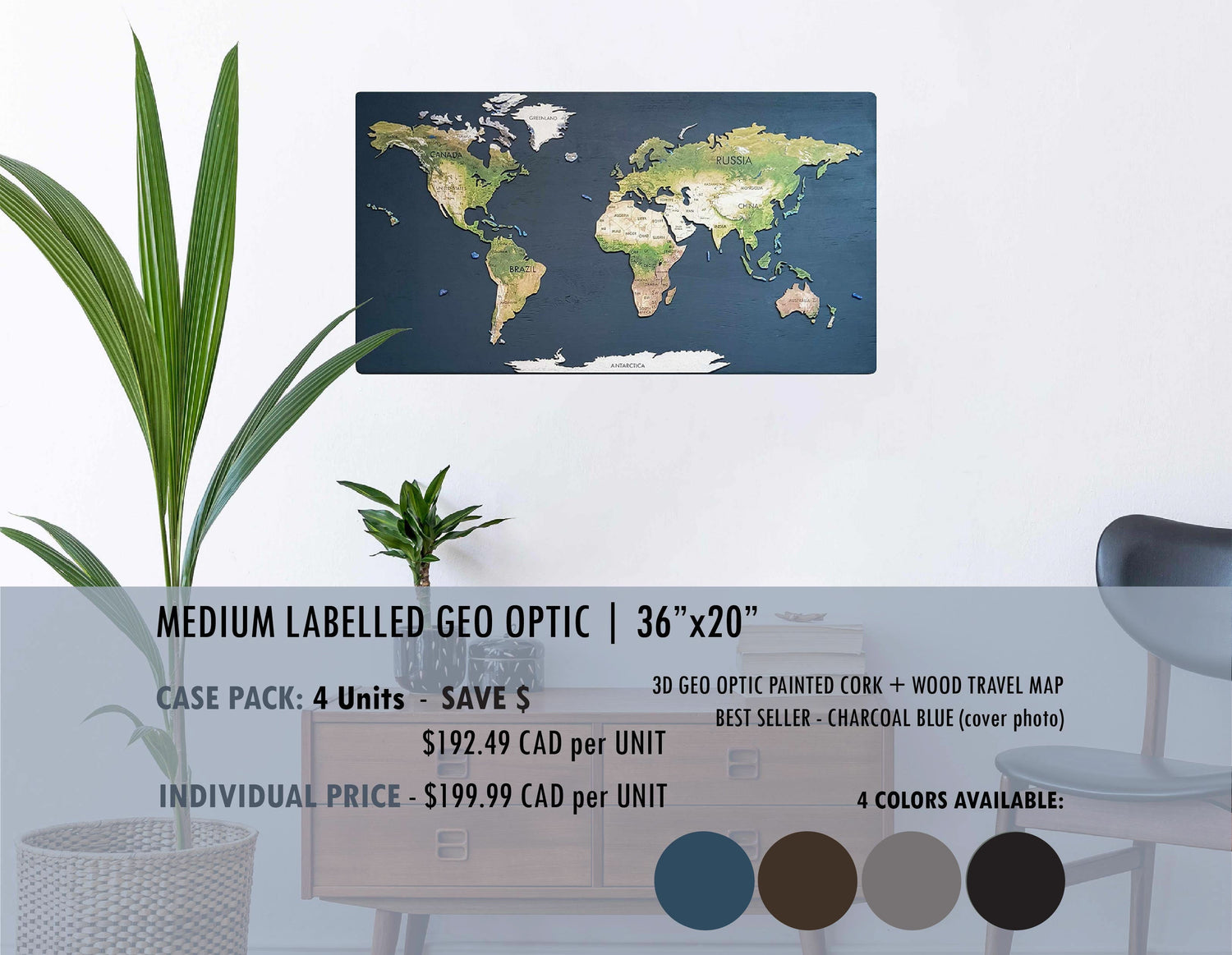 Geo Optic Labelled Push Pin Map | 36 x 20