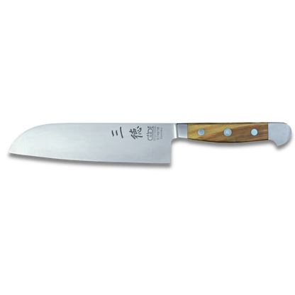 ALPHA OLIVE | Santoku Knife Smooth Blade 7 inch | Forged Steel / Olive wood handle