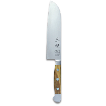ALPHA OLIVE | Santoku Knife Smooth Blade 7 inch | Forged Steel / Olive wood handle