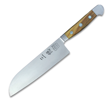 ALPHA OLIVE | Santoku Knife Smooth Blade 7 inch | Forged Steel / Olive wood handle