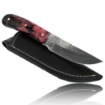 YUMA Damascus Steel Skinner Knife 5 inch blade with Original Cow leather sheath