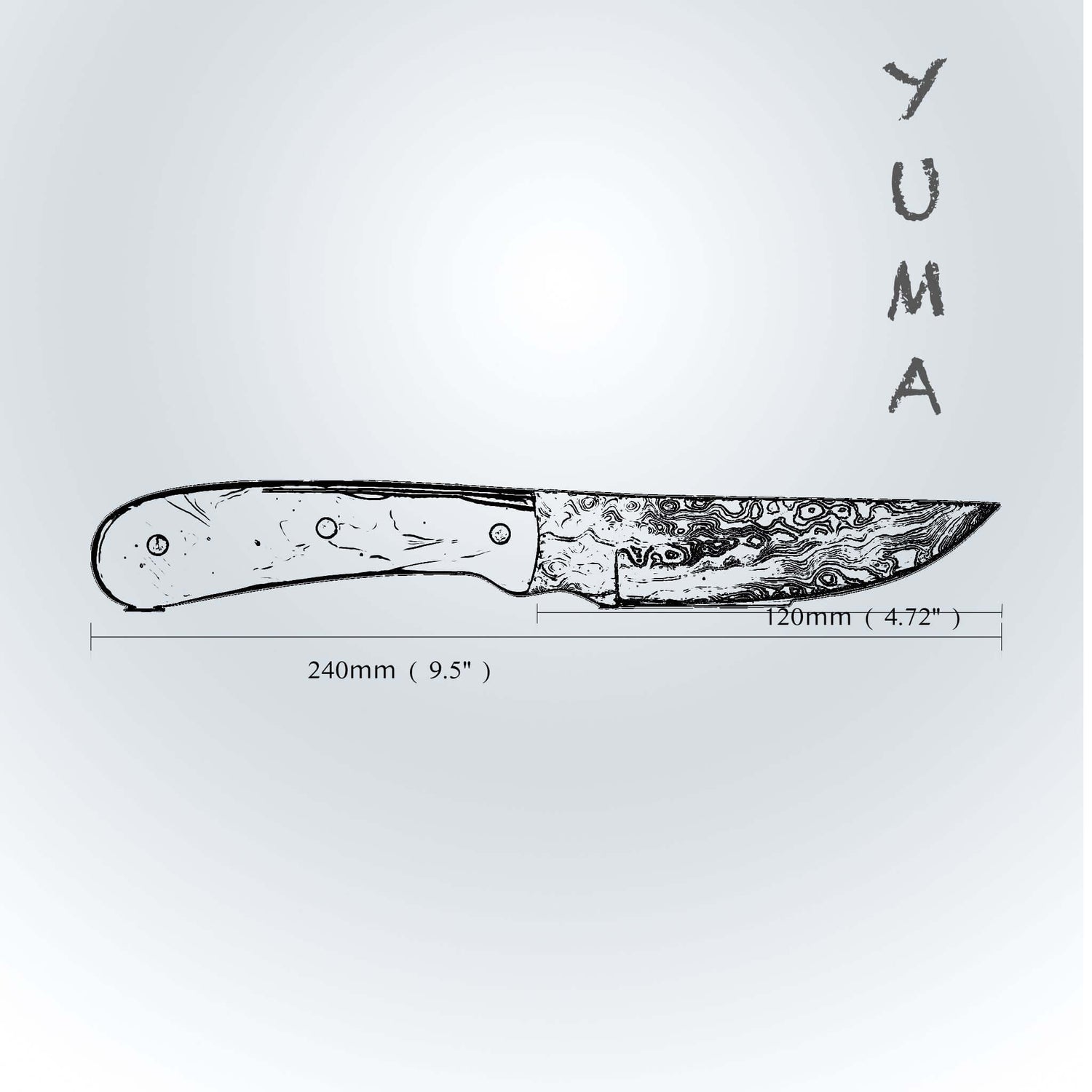YUMA Damascus Steel Skinner Knife 5 inch blade with Original Cow leather sheath