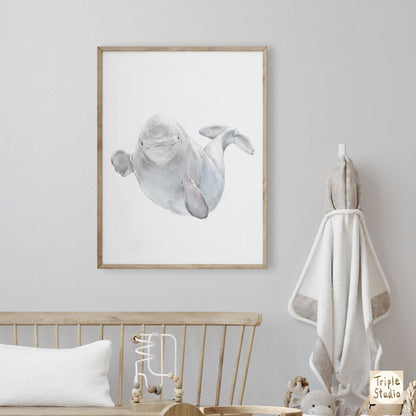Baby Beluga Watercolor Art Print