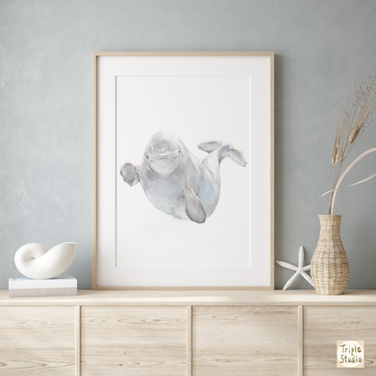 Baby Beluga Watercolor Art Print