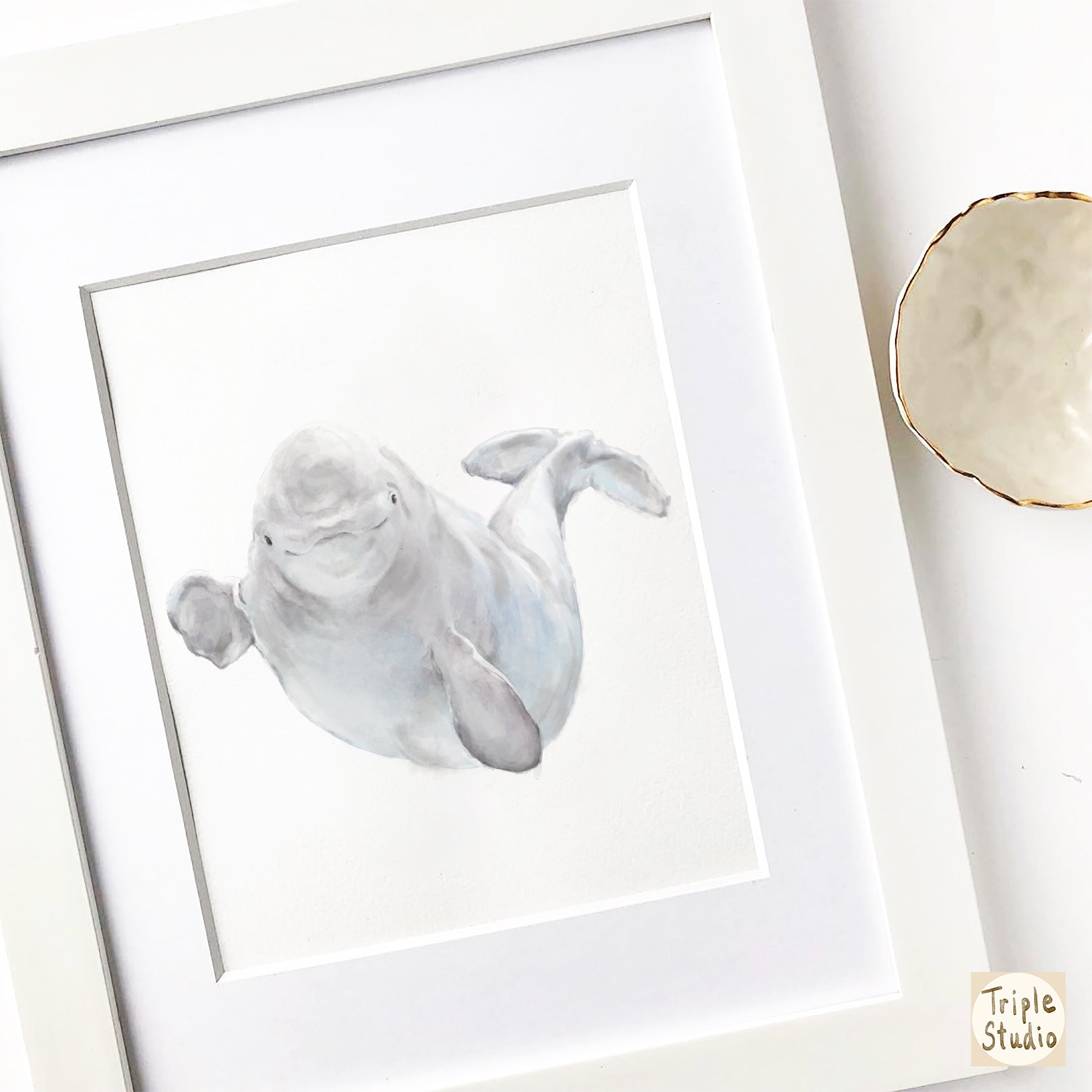 Baby Beluga Watercolor Art Print