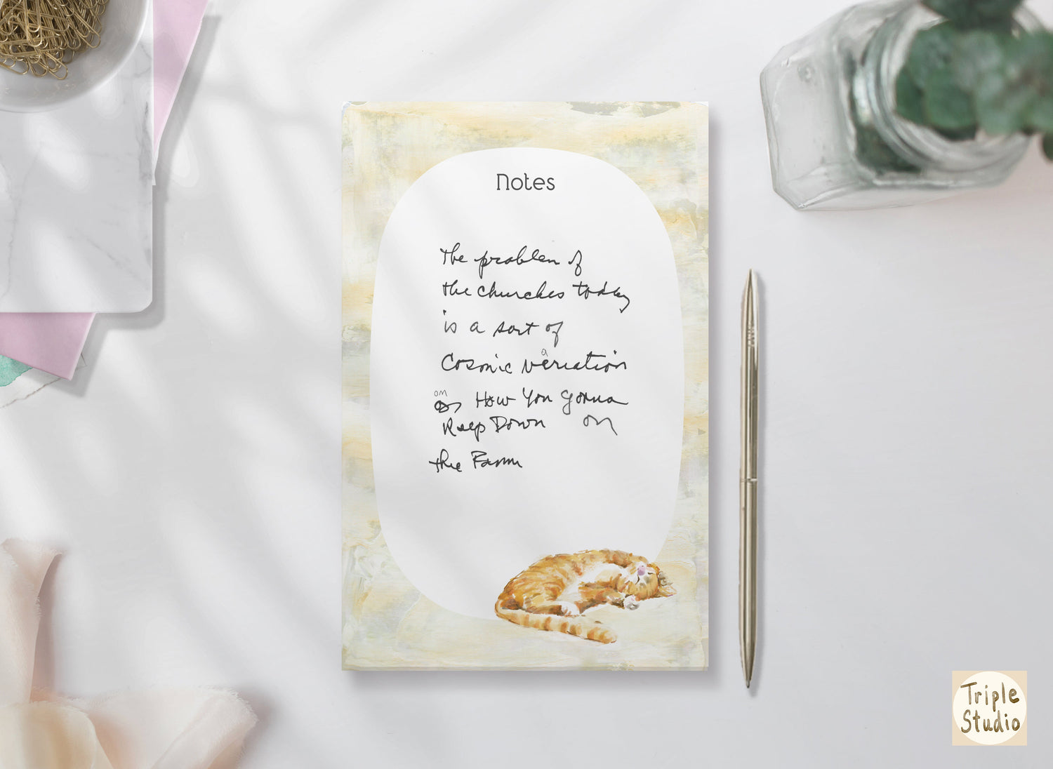 Orange Tabby Cat Watercolor Blank Notepad