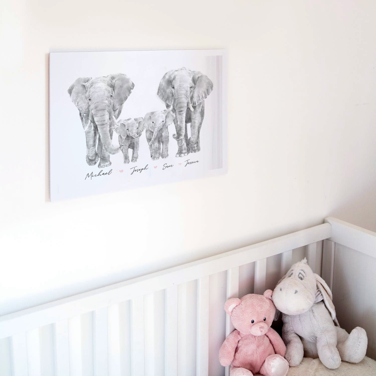 Elephant Family Portrait Print with Personalized Names