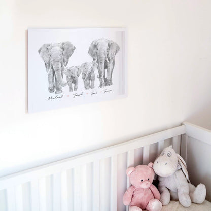 Elephant Family Portrait Print with Personalized Names