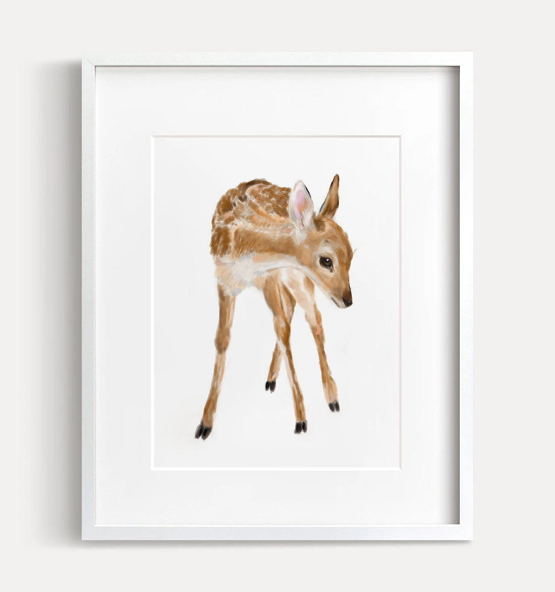 Baby Fawn Wall Art, Bambi Nursery Girl Room Decor, Cute Woodland Animals, Boho Minimalist, Neutral Forest Painting for Bedroom